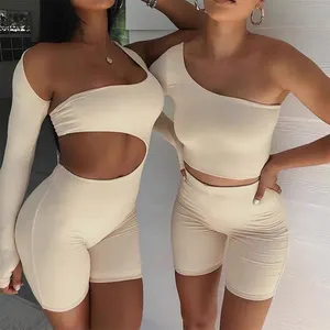 2024 Lady Skinny One Piece Jumpsuit Gym Women Workout Bodycon One Shoulder Cut Out Yoga Jumpsuits