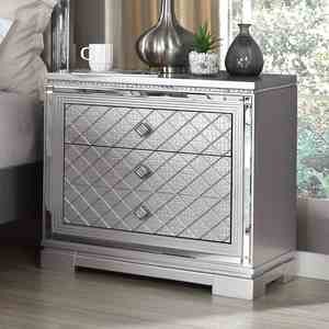 Glam Style <b>Silver</b> Finish Nightstand With Hidden Jewelry Drawer USB Port Ball Bearing Glides Bedroom Furniture - Product Image 5