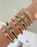 Mode Coloré CZ Réglable Bracelet Anneaux Bijoux En Laiton Plaqué Or Matériel Bracelet Anneaux Ensembles
