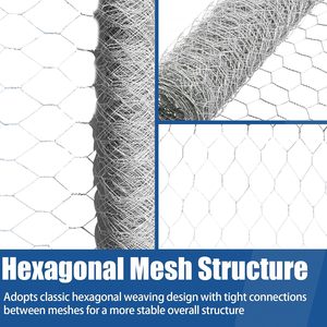 WFLNHB Hexagonal Chicken <b>Wire</b> Poultry Netting Galvanized <b>Mesh</b> 6Feet x 50Feet Garden Fence Barrier Roll - Product Image 2