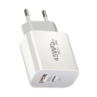 Chargeur mural USB PD+QC3.0 45W avec double port USB-A et USB-C, charge rapide pour ordinateur portable et téléphone portable, prise US/UK/EU, 5V/3A