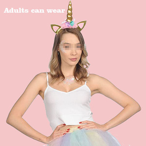 Nicro mousseux fleurs chat oreille or corne casque parfait arc-en-ciel licorne bandeau fête d'anniversaire déguisement Cosplay décor - Product Image 2