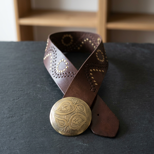 Ceintures tressées en cuir véritable faites à la main avec conchos argentés, style classique, unisexe, marron, noir, design tissé, modèle 10 - Product Image 5