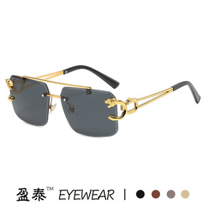 Yingtai Eyewear Cheetah <b>Frame</b> <b>Square</b> Sunglasses <b>Gold</b> Metal UV400 Women Fashion - Product Image 2