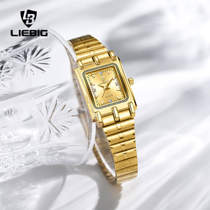 LIEBIG L1018 Orologio di Coppia per San Valentino, <span class=keywords><strong>Orologi</strong></span> Dorati Impermeabili in Acciaio Inossidabile per Uomo e Donna, Orologio al Quarzo con <span class=keywords><strong>Quadrante</strong></span> <span class=keywords><strong>Quadrato</strong></span> per Innamorati - Product Image 2