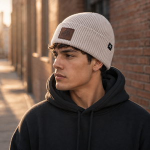 Custom Logo Chevron Knit Beanie OEM Embroidery Leather Patch High Quality Unisex Warm Wholesale Supplier Winter Hat - Product Image 5