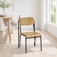 Venta Directa de Fábrica, Silla de Comedor Moderna Industrial Apilable F-90, Acabado en Madera Rizada, Recubrimiento en Polvo, para Hogar y Oficina