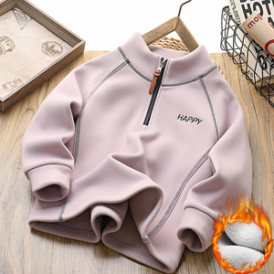 Vêtement en laine pour enfants Pull à col rond doublé en polaire Coupe-vent <span class=keywords><strong>Sweat</strong></span>-shirt décontracté pour garçons Épaissi léger Vêtement thermique d'extérieur - Product Image 3