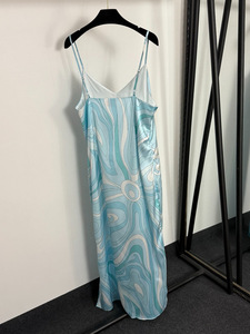 Vestido largo informal para mujer con correa con abertura en el dobladillo con estampado de bloques de colores irregulares-Nueva llegada - Product Image 4