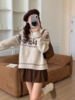 Manteau en cachemire jacquard rétro personnalisé pour femme, cardigan à double fermeture éclair à manches longues