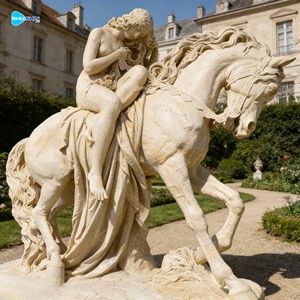 Patung Lady Godiva dari Marmer Putih Ukuran Asli, Gadis Seksi dengan Patung Kuda - Product Image 5