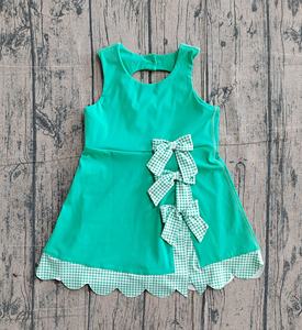 GSD2860 Vestido infantil personalizado de boutique para niña, verde con estampado de lunares cruzados, vestido sin mangas para niña, venta al por mayor - Product Image 4