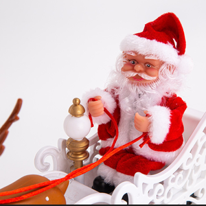 Père Noël électrique musical avec traîneau à rennes Figurines à collectionner Poupée anime pour décoration de bureau - Product Image 5
