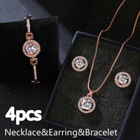 Ensemble Montre de Luxe Femme 17KM, Bracelet en Cristal, Clous d'Oreilles, Collier et Montre-Bracelet à Quartz Décontractée pour Dames