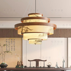 Lustre rond à LED en bois esthétique de la dynastie Song pour salon, salle à manger, salle de thé zen, bureau, chambre à coucher, hôtel - Product Image 5
