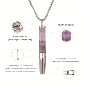 Collana in Acciaio Inossidabile con Occhio di Tigre e Tubo in Pietra Naturale con Anima in Cotone Integrata per Smettere di Fumare e Migliorare la Respirazione - Product Image 3