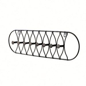 WEKIS - Estante de Pared de Alambre Metálico Negro Ovalado, Simple y Decorativo para el Hogar, con 8 Ganchos, Diseño Flexible Ecológico, Multiusos, Venta al por Mayor - Product Image 1