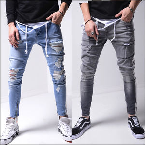 2021 yüksek kaliteli Denim Slim Fit moda trendi ayak toptan özel artı boyutu erkekler kot yırtık - Product Image 1