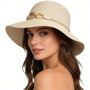 Chapeaux de paille Panama HZM-26217 à large bord pour femme, avec bandes colorées, pour l'été, la plage, les fêtes et les voyages - Product Image 5