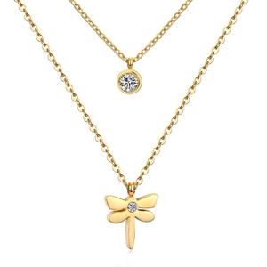 Women 14k Gold Plated Double Chain <strong>Dragonfly</strong> <strong>Jewelry</strong> Steel Pendant Necklace <strong>Jewelry</strong> for Women - Product Image 2