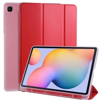 Étui pour tablette avec porte-crayon pour Samsung Galaxy Tab S6 Lite 10.4 pouces P610 P615 étui en polyuréthane à trois volets coque arrière transparente en TPU