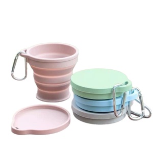 แก้วซิลิโคนพับได้พร้อมฝาปิด ขายส่ง แก้วพกพาแบบยืดหดได้ สายคล้องคอสำหรับตั้งแคมป์และบ้วนปาก - Product Image 2