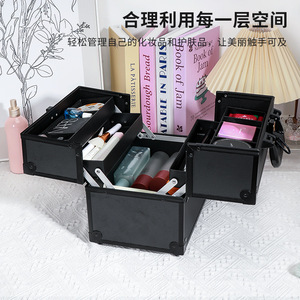 Maletín de Maquillaje Profesional de Aleación de Aluminio, Caja de Herramientas de Belleza <span class=keywords><strong>Negra</strong></span> Portátil, Joyero de Gran Capacidad - Product Image 4