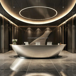 Bureau de réception en métal dans le hall de l'hôtel Golden personnalisé <span class=keywords><strong>Comptoir</strong></span> de bar en acier inoxydable d'ingénierie pour café - Product Image 4