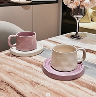 Ensemble de tasses à café en céramique rose nordique avec soucoupe, réutilisables, créatives, décoratives pour la maison, pour le petit-déjeuner, le latte, le thé
