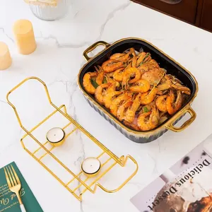 북유럽 조명 럭셔리 직사각형 세라믹 채핑 접시 양초 난방 가정용 식기 베이킹 트레이