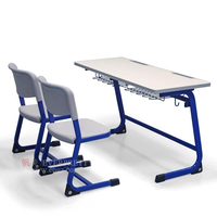 Mobilier de classe Mobilier d'étude scolaire Bureau d'étudiant avec chaises Design 2 Bureau d'école double pour étudiant Bureau d'école en bois