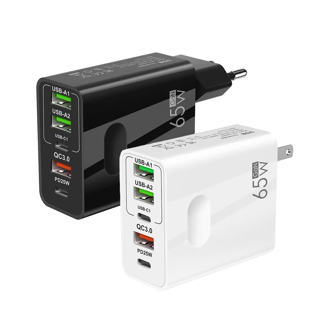 Vente en gros 65W 3.1A US EU 5 ports USB Type C rapide téléphone chargeur multifonction adaptateur de charge