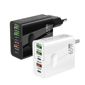 批发65W 3.1A美国欧盟5端口USB C型快速手机多功能充电器充电适配器