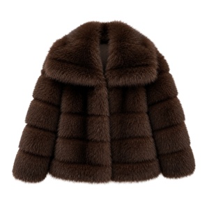 Abrigo Corto de Piel Sintética Marrón para Mujer, con Solapa Grande y Rayas Horizontales, Prenda de Invierno de Lujo, Chaqueta Elegante para Fiesta - Product Image 4