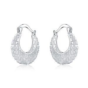 Boucles d'oreilles créoles Luna en or blanc, argent 925 plaqué rhodium, cristaux et strass, bijoux classiques pour femmes, à porter au quotidien - Product Image 1