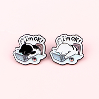 Bros Kucing Kartun I'm OK untuk Pria Wanita, Pin Kerah untuk Pakaian, Pin Enamel Lunak untuk Tas Ransel, Lencana Logam, Aksesoris Fashion
