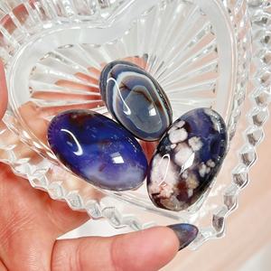 Piedra de Ágata Azul Flor de Palma al por Mayor, Cristal Curativo Natural Pulido de Forma Ovalada para Decoración del Hogar Única y Regalos Navideños - Product Image 5