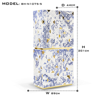 Meuble Bar Avant-Garde 1088 Triangles Laqué Bleu avec Accents Feuille d'Or, Meuble de Rangement pour la Maison avec Tiroir