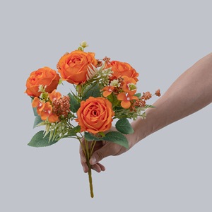 Bouquet de roses artificielles Mianyun, rose et blanc, décoration de mariage, décoration de la maison, fleurs en tissu léger tissé - Product Image 2