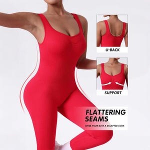 Atacado Ribbed Seamless Sportswear Tummy Control <span class=keywords><strong>Yoga</strong></span> Bodysuit Beleza Voltar Secagem Rápida Respirável Workout Jumpsuit para As Mulheres - Product Image 2