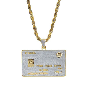 Hiphop haut de gamme or VISA carte de crédit pendentif collier Zircon embelli en laiton avec placage de chaîne de corde - Product Image 4