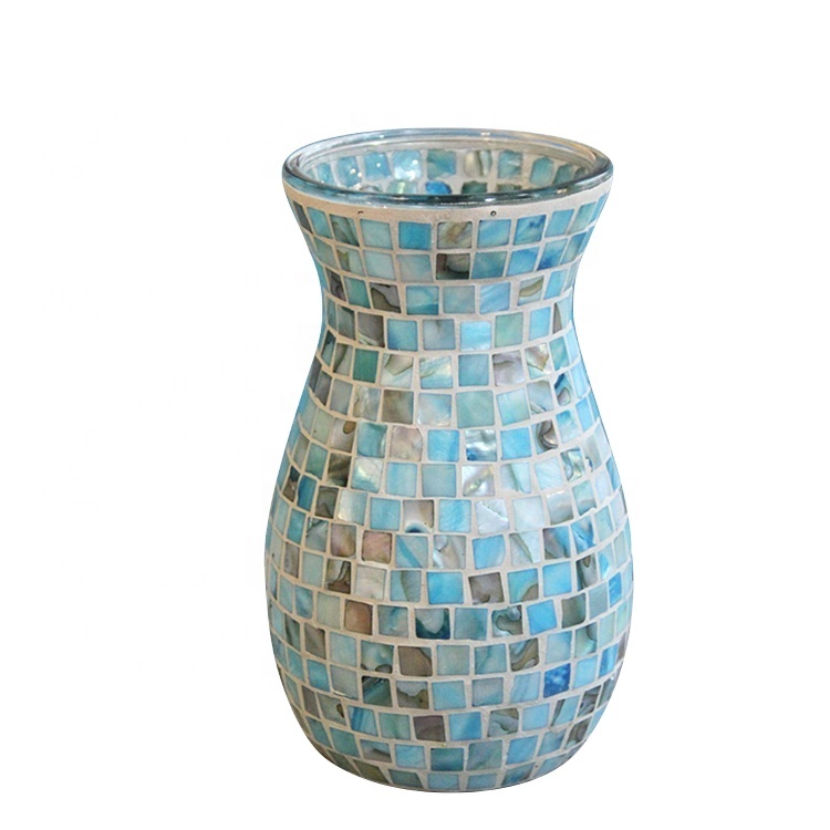Jarrón De Cristal Con Diseño De Mosaico - Decorativo Para Salón, Estantería O Mesa - Altura 25 Cm, Diámetro 12 Cm