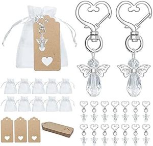 Faible MOQ 30 Ensembles Porte-clés Ange en Gros avec Pendentif Aile d'Ange en Perle, Sac en Organza et Étiquette de Remerciement – Cadeaux Baptême et <span class=keywords><strong>Première</strong></span> <span class=keywords><strong>Communion</strong></span> - Product Image 2