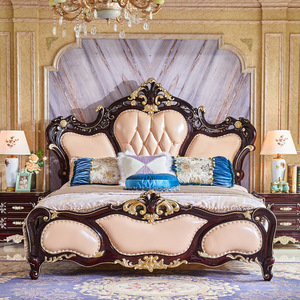 <span class=keywords><strong>Lit</strong></span> Royal Classique en Cuir de Vachette, Nouveau Design, Ensemble de Meubles de Chambre à Coucher de Luxe en Bois Sculpté - Product Image 6