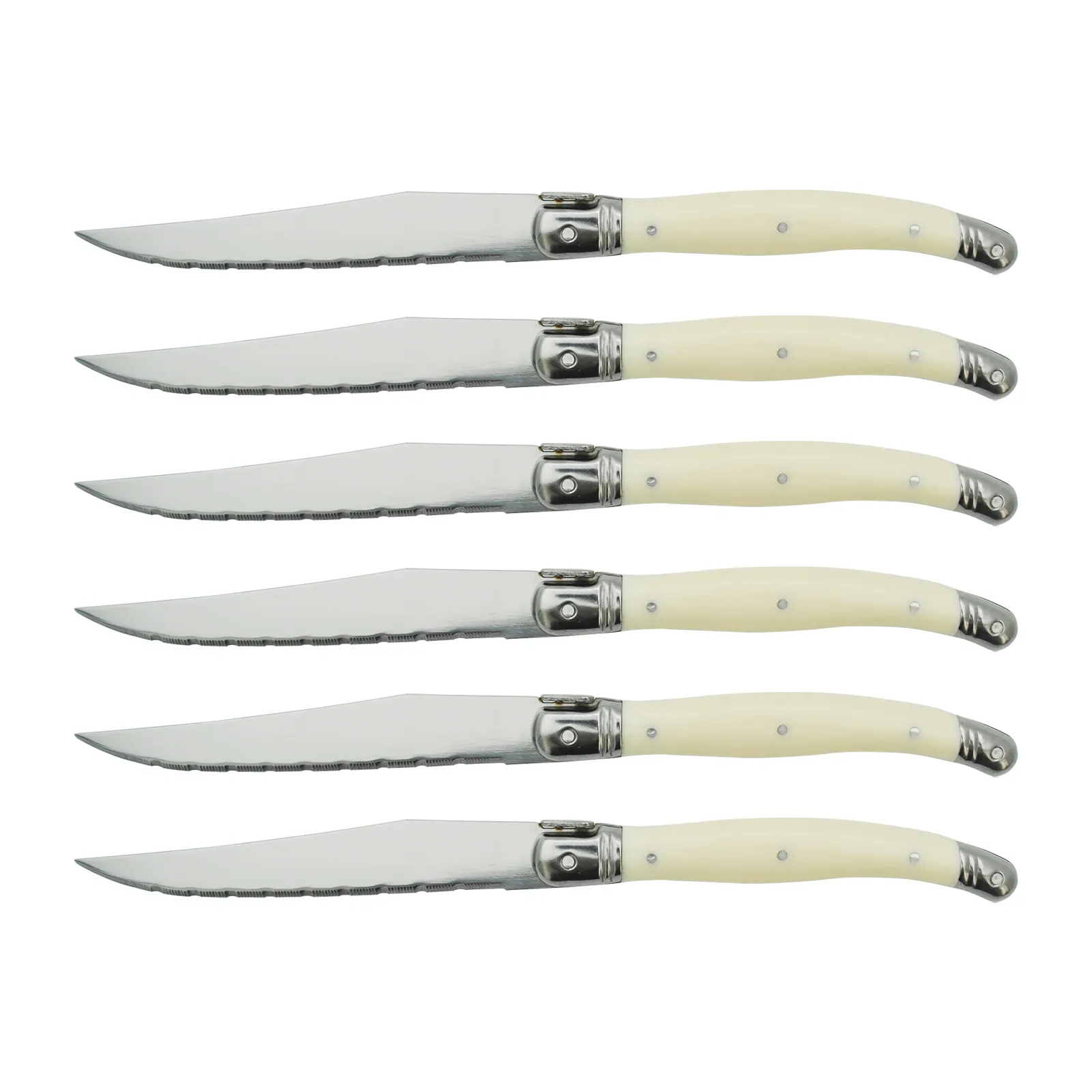 Laguiole Steak Knife Set Pear White Plastic Handle Table Knives 9in 23.5cm Dinner Knives Household Cutlery Flatware