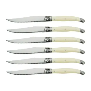 Laguiole Steak Knife Set Pear White Plastic Handle Table Knives 9in 23.5cm Dinner Knives Household Cutlery Flatware