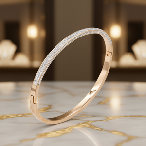 <b>Gold</b> Plated Stainless Steel <b>Bangle</b> Bracelet With CZ Stones Elegant Channel Setting Women's Fine Jewelry - Product Image 2