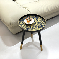 Table ronde de luxe à motif baroque bleu et or avec pieds amovibles, table d'appoint moderne pour canapé, pour la décoration du salon
