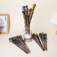 Baguette Magique en Cristal Naturel, Baguette de Sorcière en Bois Faite à la Main avec Fil de Cuivre Enroulé et Pierre Précieuse Brute en Tête, Accessoire de Cosplay pour Halloween, Cadeau