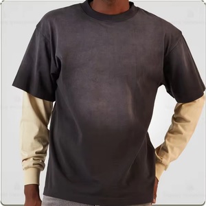 Nuovo arrivo moda oversize personalizzata finte 2 pz fare vecchie t-shirt grigiastro & Beige all'ingrosso magliette estive Casual da uomo - Product Image 3